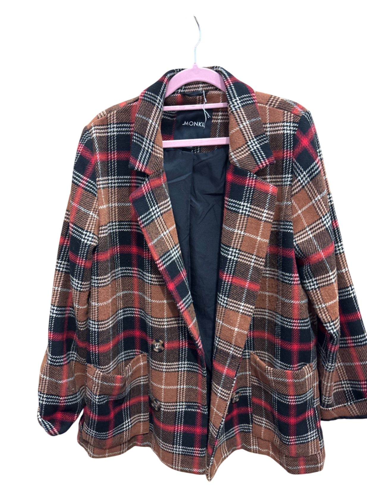 MONKI Blazer S Karo Braun mit Rot und Schwarz
