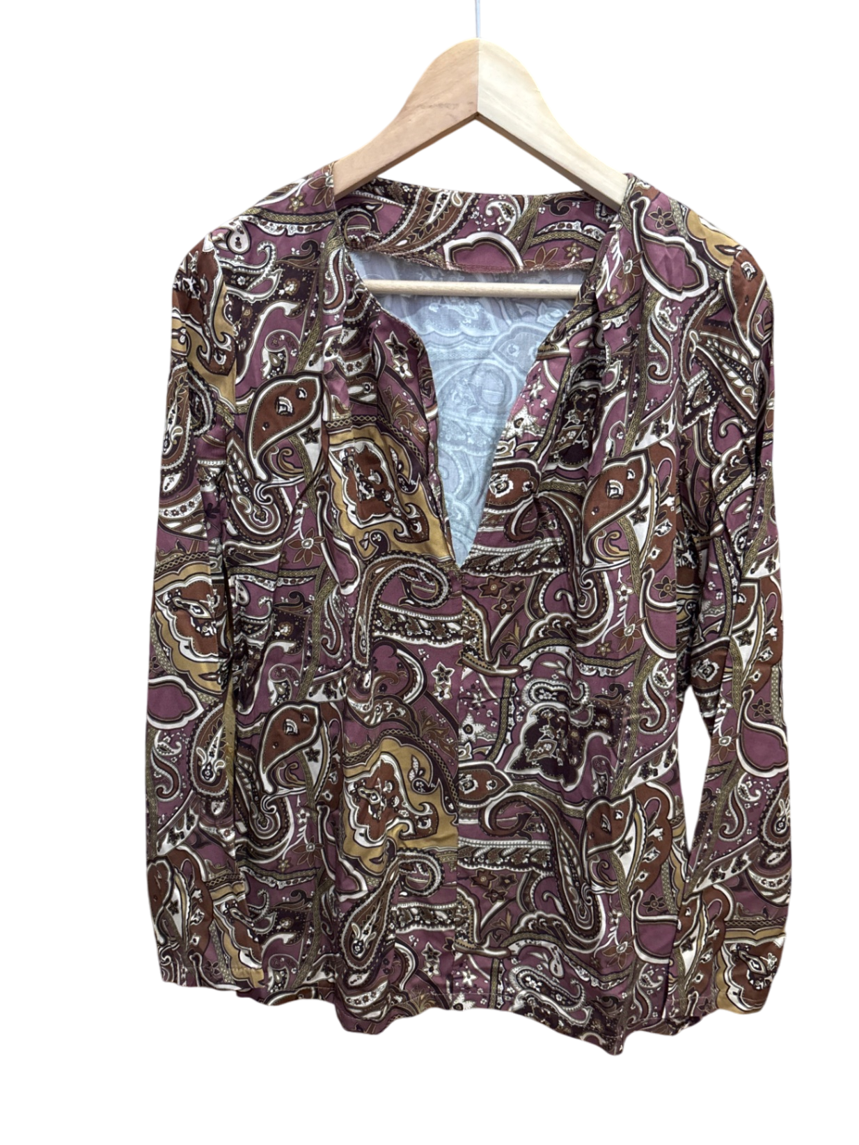 Bluse M Mehrfarbig (hauptsächlich Brauntöne mit rosa und beigen Akzenten)