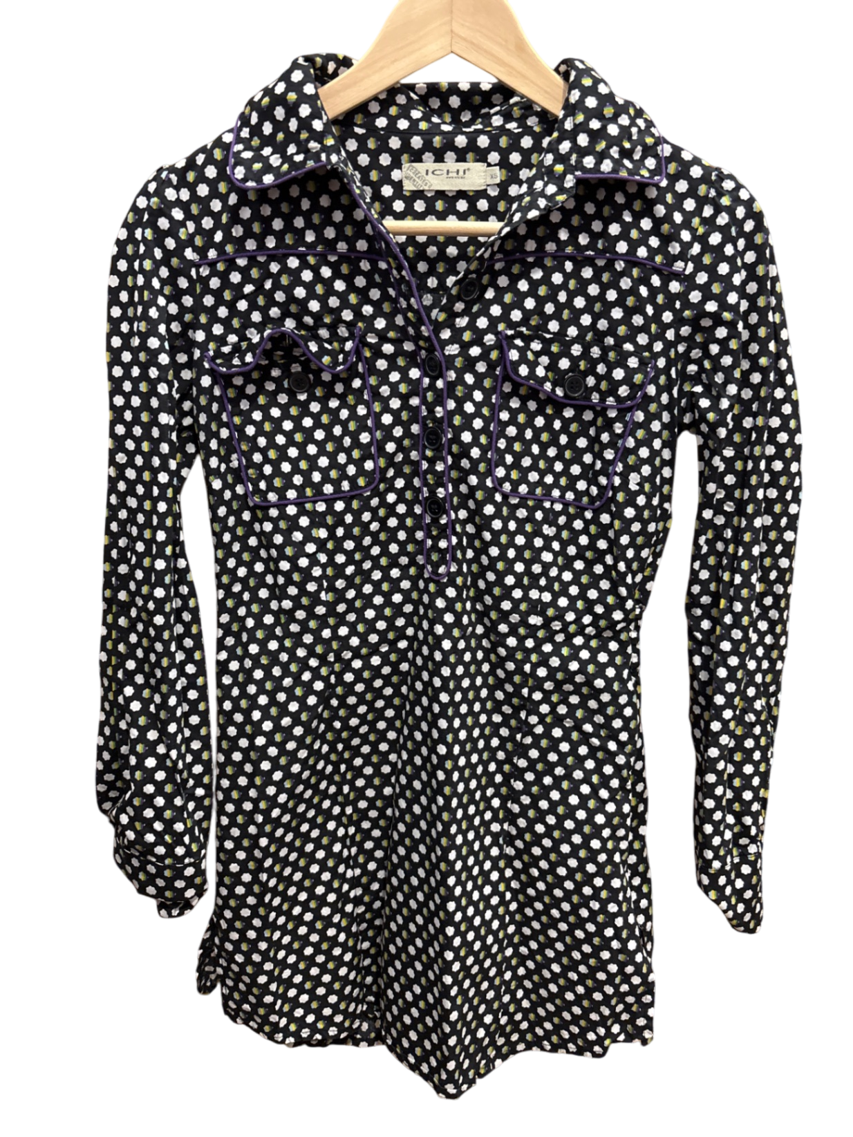ICHI Bluse XS/S Schwarz mit weißen Punkten