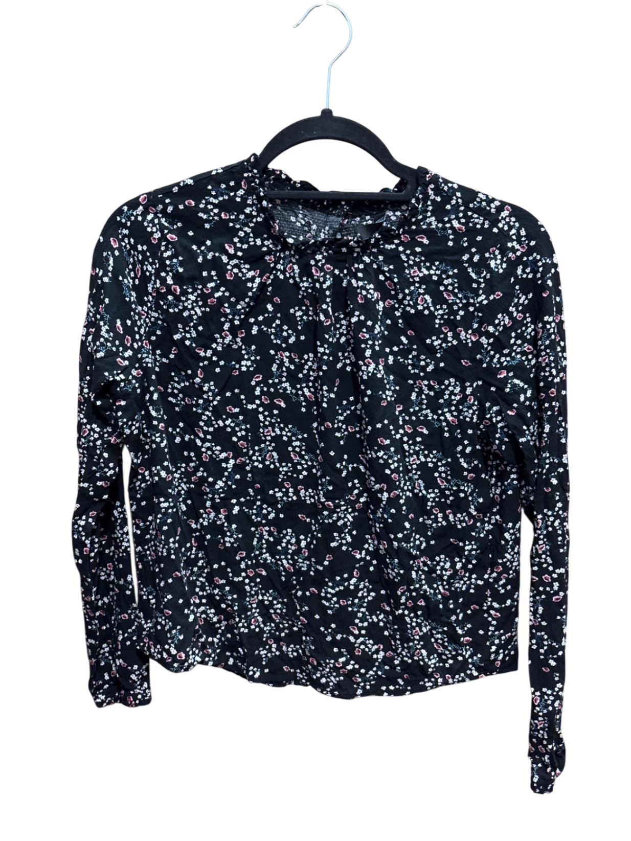 FB Bluse S Schwarz mit weiß und pinken Mustern