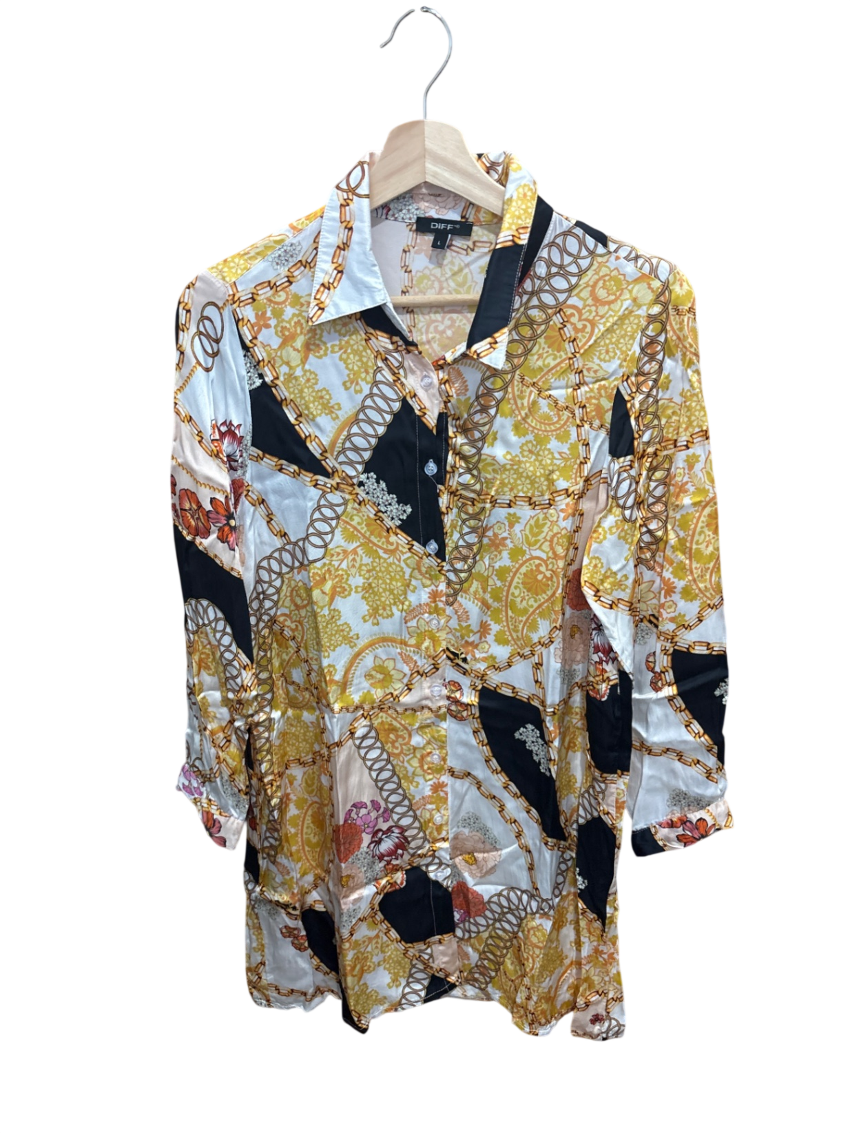 DIFF Bluse L Mehrfarbig (Gelb, Schwarz, Beige, Rot, Weiß)