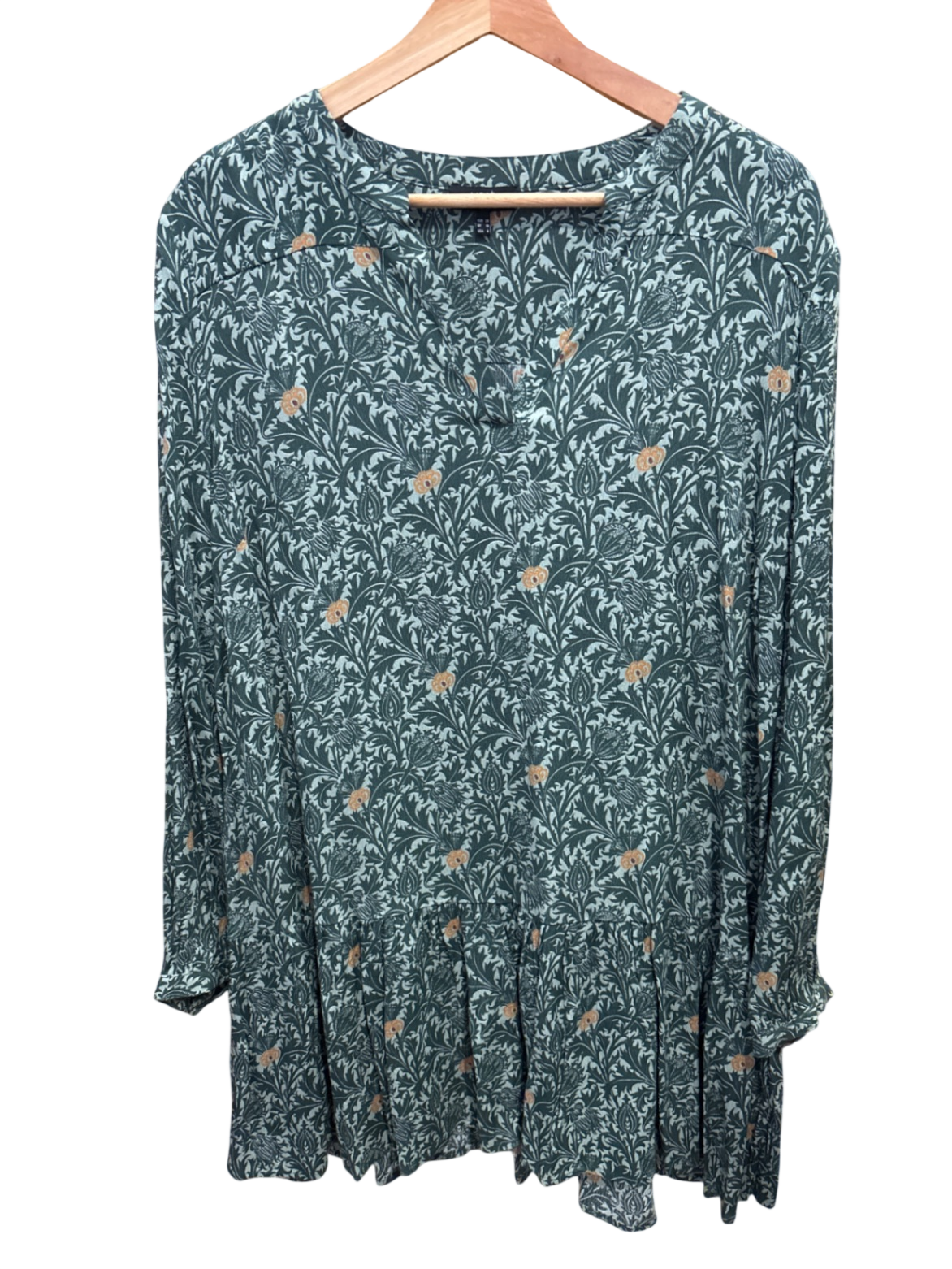 Kleid M Blau-Grün mit orangefarbenen Akzenten