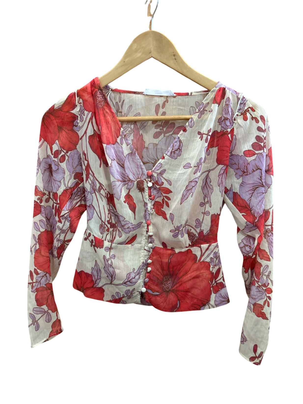 Bluse Beige, Rot, Violett XS - Mango