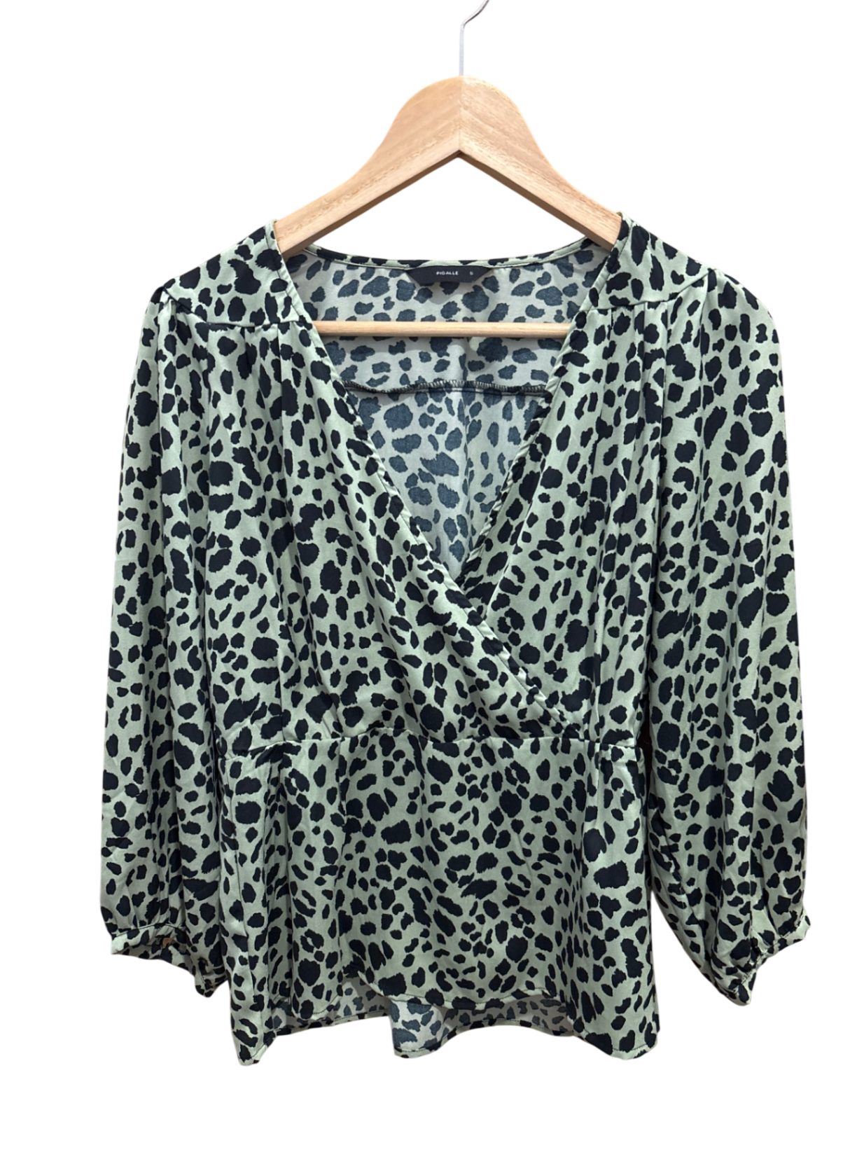 Bluse Beige mit schwarzem Leo-Muster S/M - Pigalle