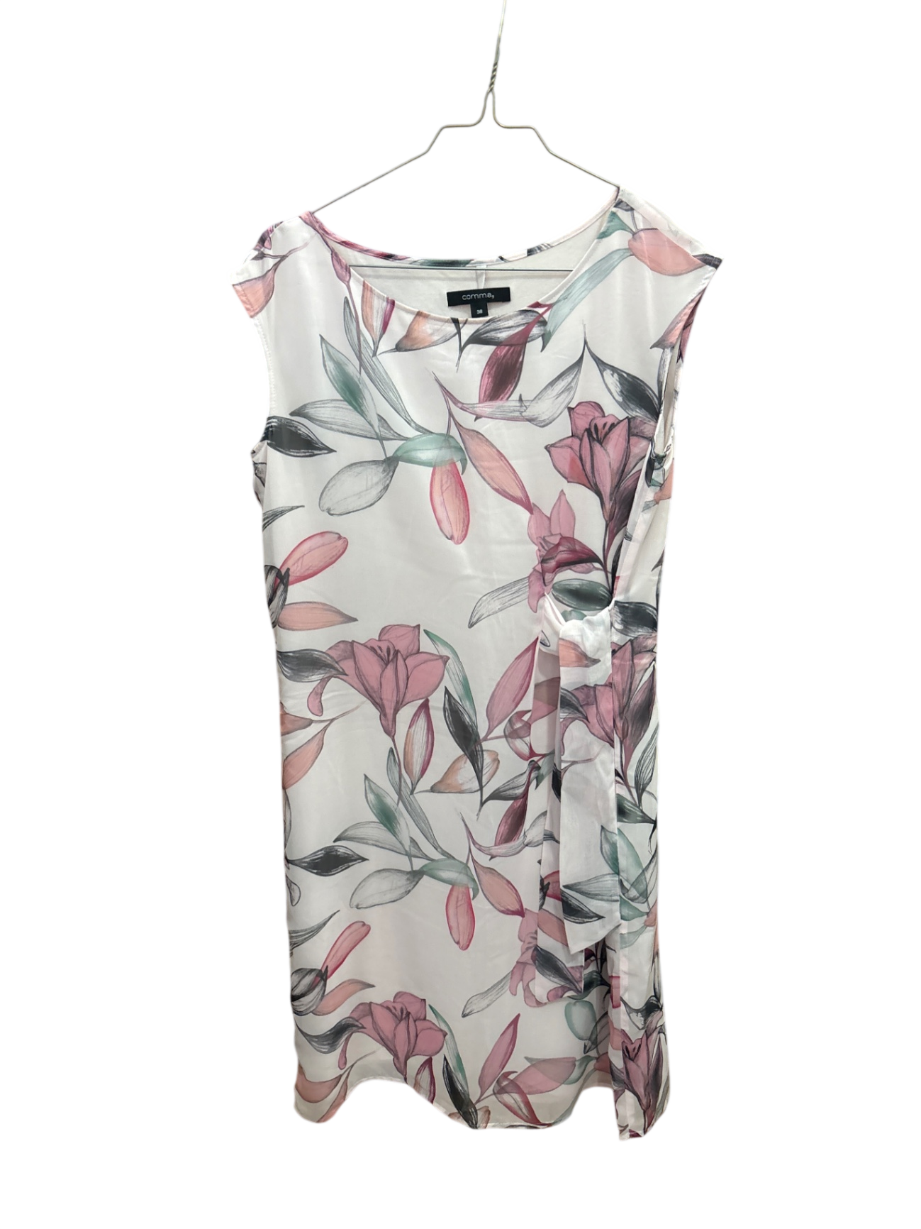 Kleid Weiß mit floraler Musterung in Rosa, Schwarz, Grün 38 - comma