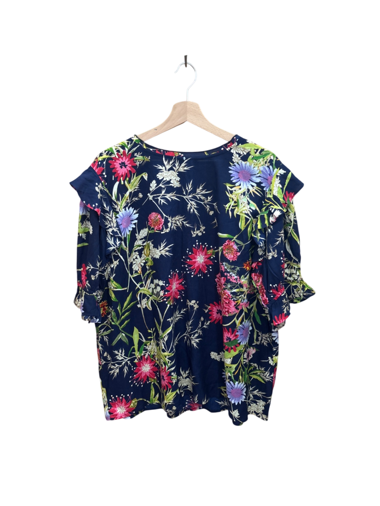Bluse Dunkelblau mit buntem Blumenmuster XL - Kaktus