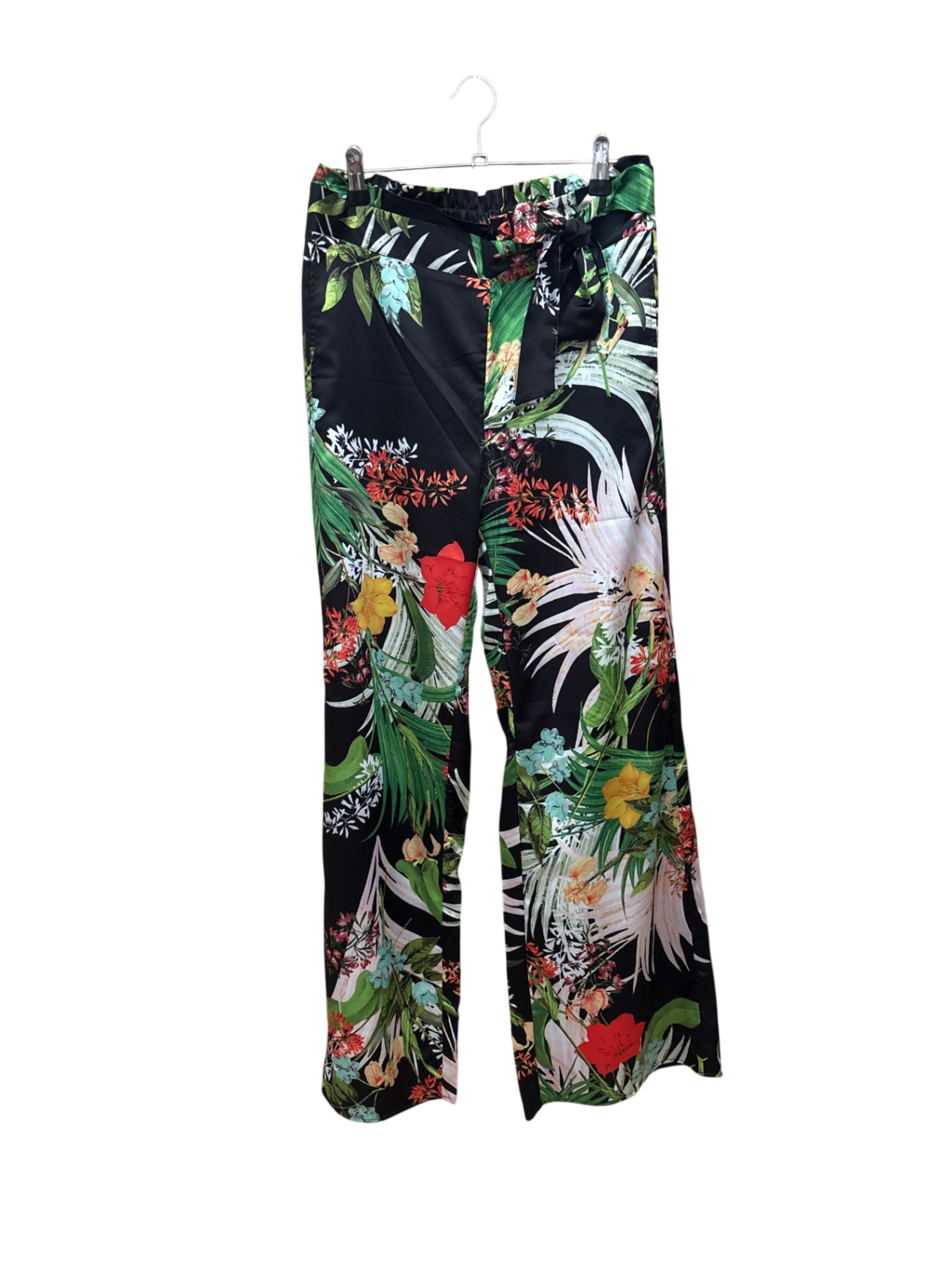 Hose Schwarz mit buntem Blumenmuster M - janelushka