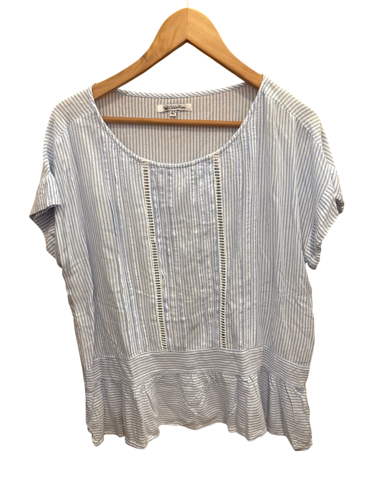 Bluse Beige und Blau Streifen L - Unbekannt
