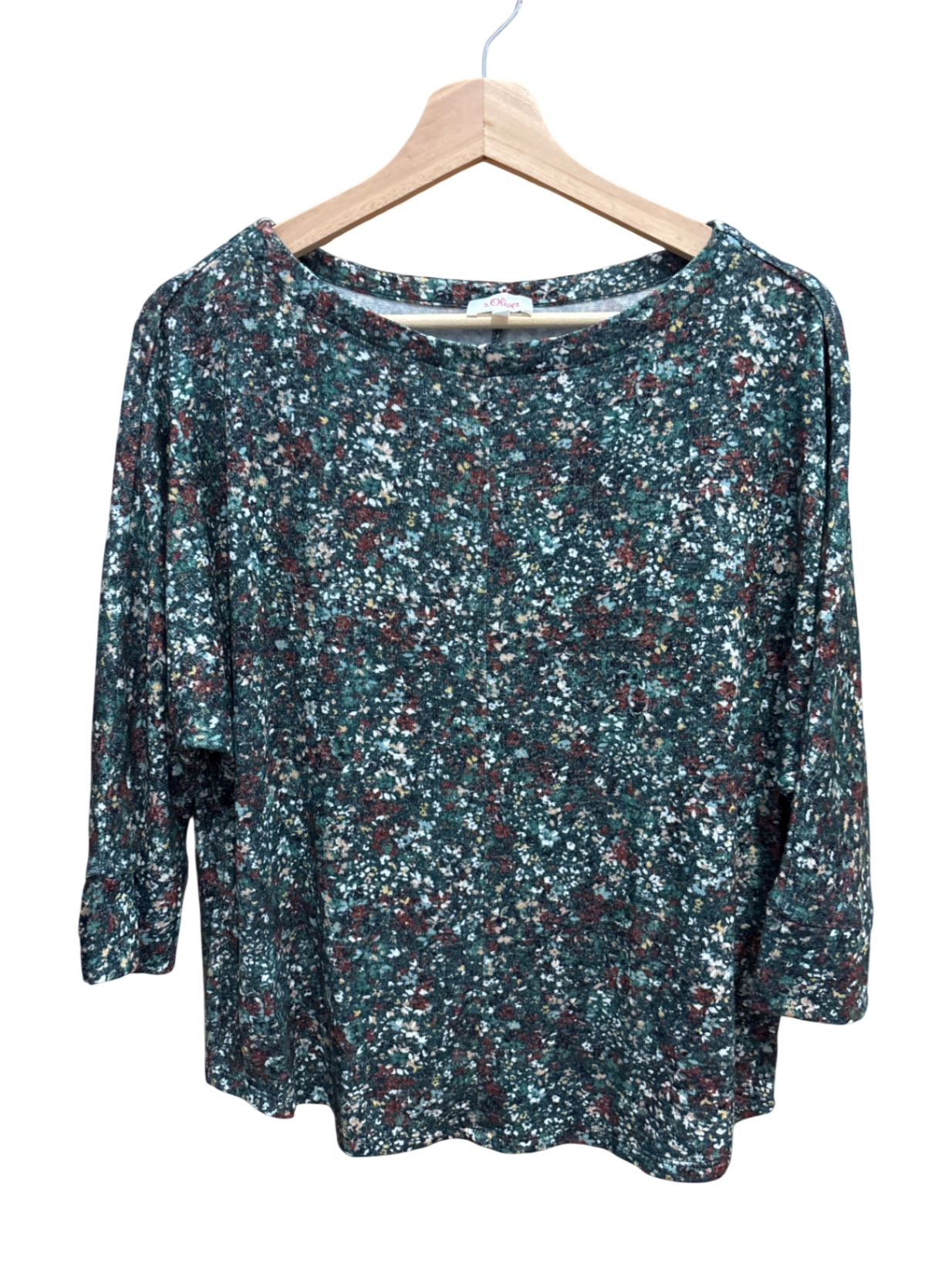 Pulli Dunkelgrün mit Blumenmuster in Weiß, Rot und Blau S - s.Oliver