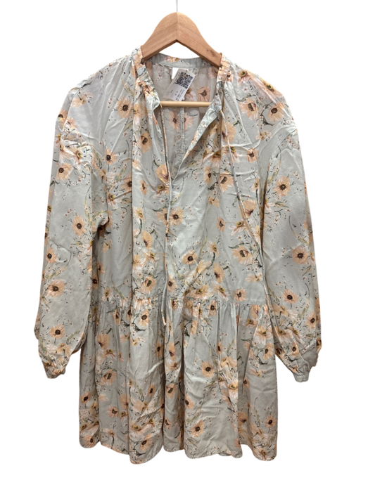H&M Longbluse M Hellgrün mit Blumenmuster