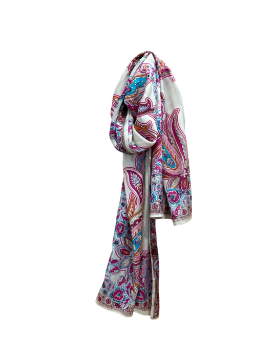 Seidenschal Weiß, Pink, Blau, Orange, Violett