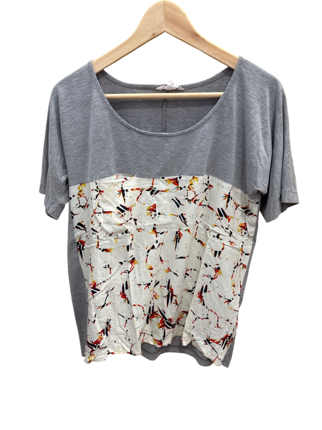 Top M Grau und Weiß mit buntem Muster 