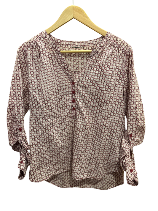 Bluse S/M Beige mit Rot