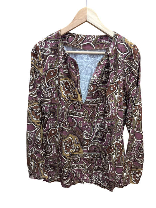 Bluse M Mehrfarbig (hauptsächlich Brauntöne mit rosa und beigen Akzenten)