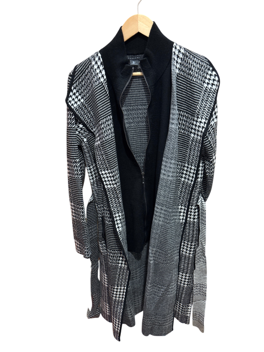 Tahari Mantel L Schwarz, Grau, Weiß