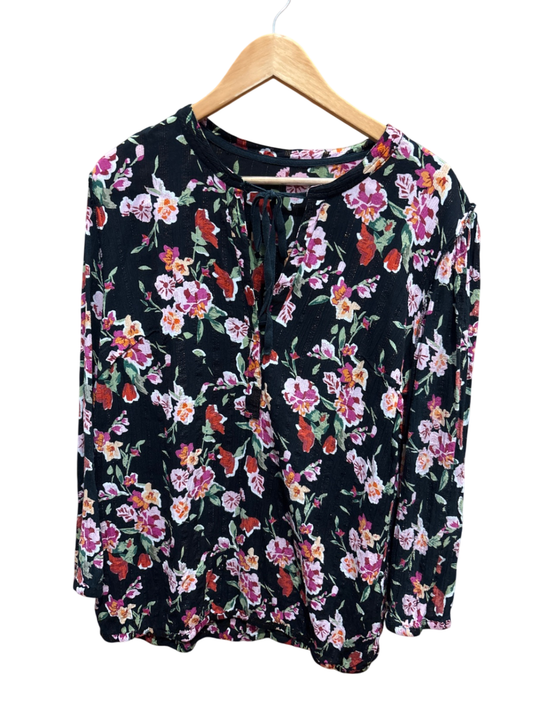 Bluse L Schwarz mit rosa, orange, und grünen Blumenmuster