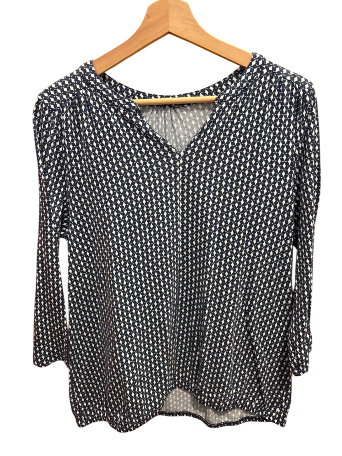  Bluse Marineblau, Creme Muster