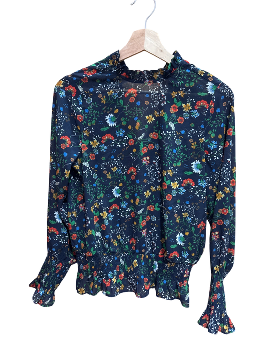 H&M Bluse XS/S Dunkelblau mit buntem Blumenmuster