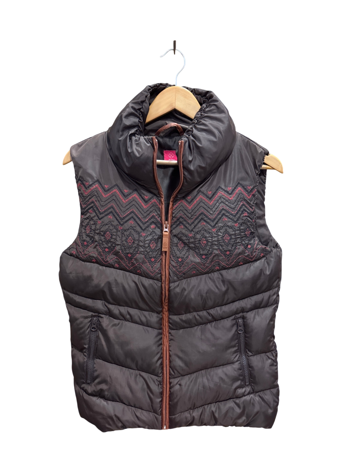 Weste S Schwarz mit Muster in Grau und Pink