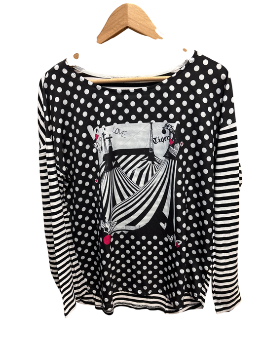 OUI Shirt M Schwarz und Weiß Streifen