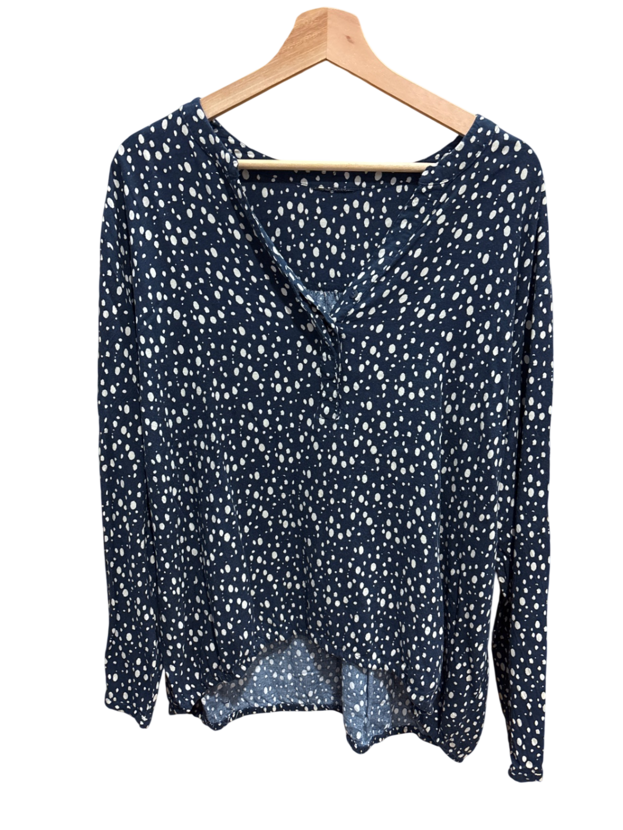 Bluse L Marineblau mit weißen Punkten