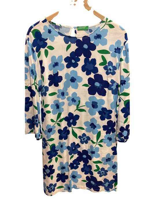 United Colors of Benetton Kleid M Weiß, Blau, Grün Blumen