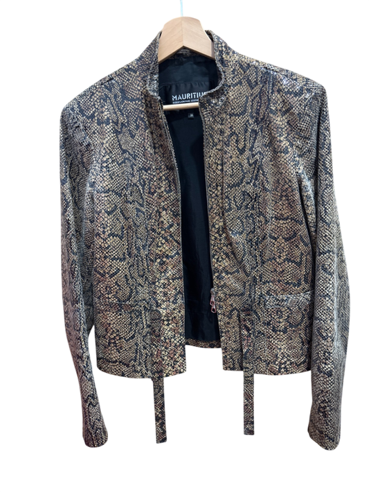 Lederjacke M Beige und Schwarz