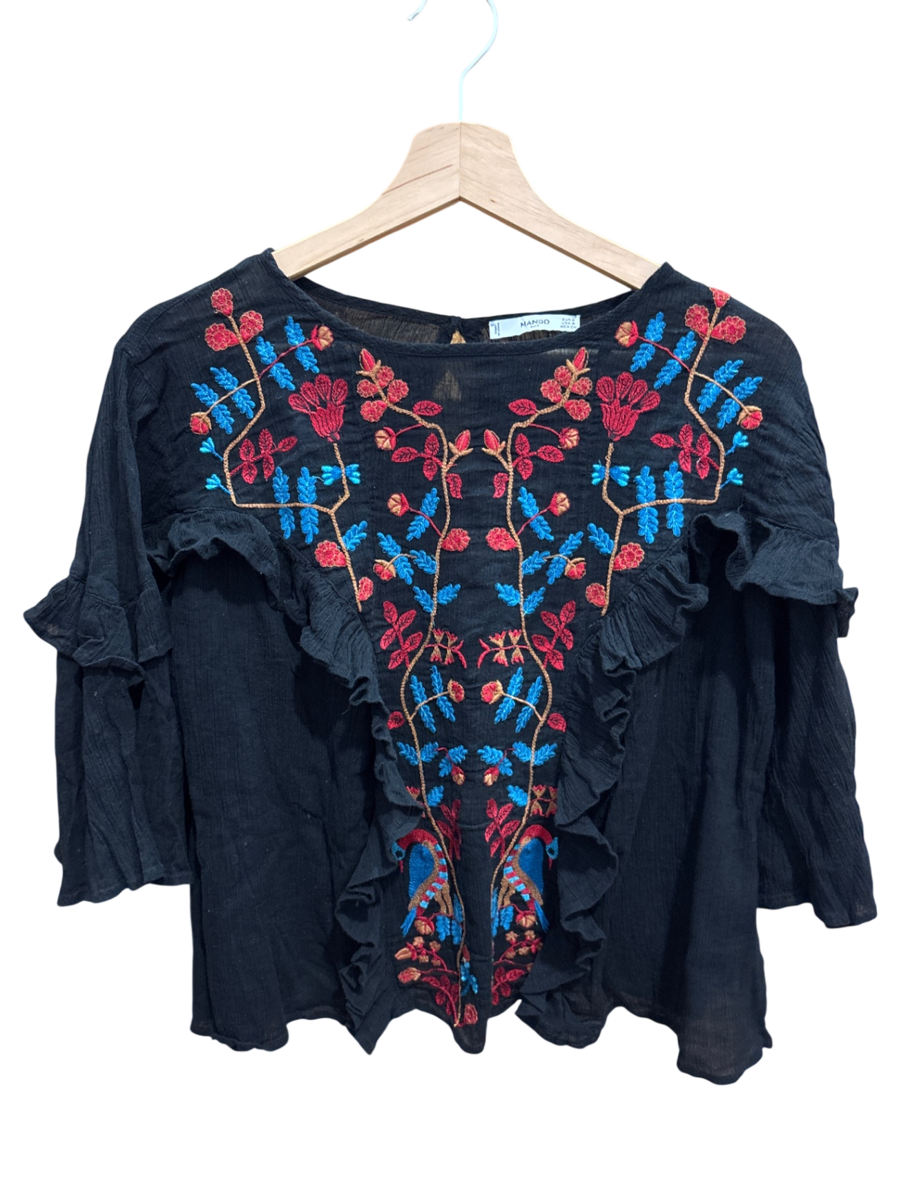 Mango Bluse S/M Schwarz mit Blumen