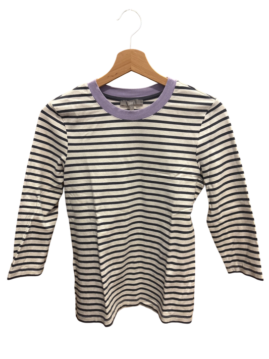  Shirt S Weiß mit schwarzen Streifen, Lilafarbenem Kragen