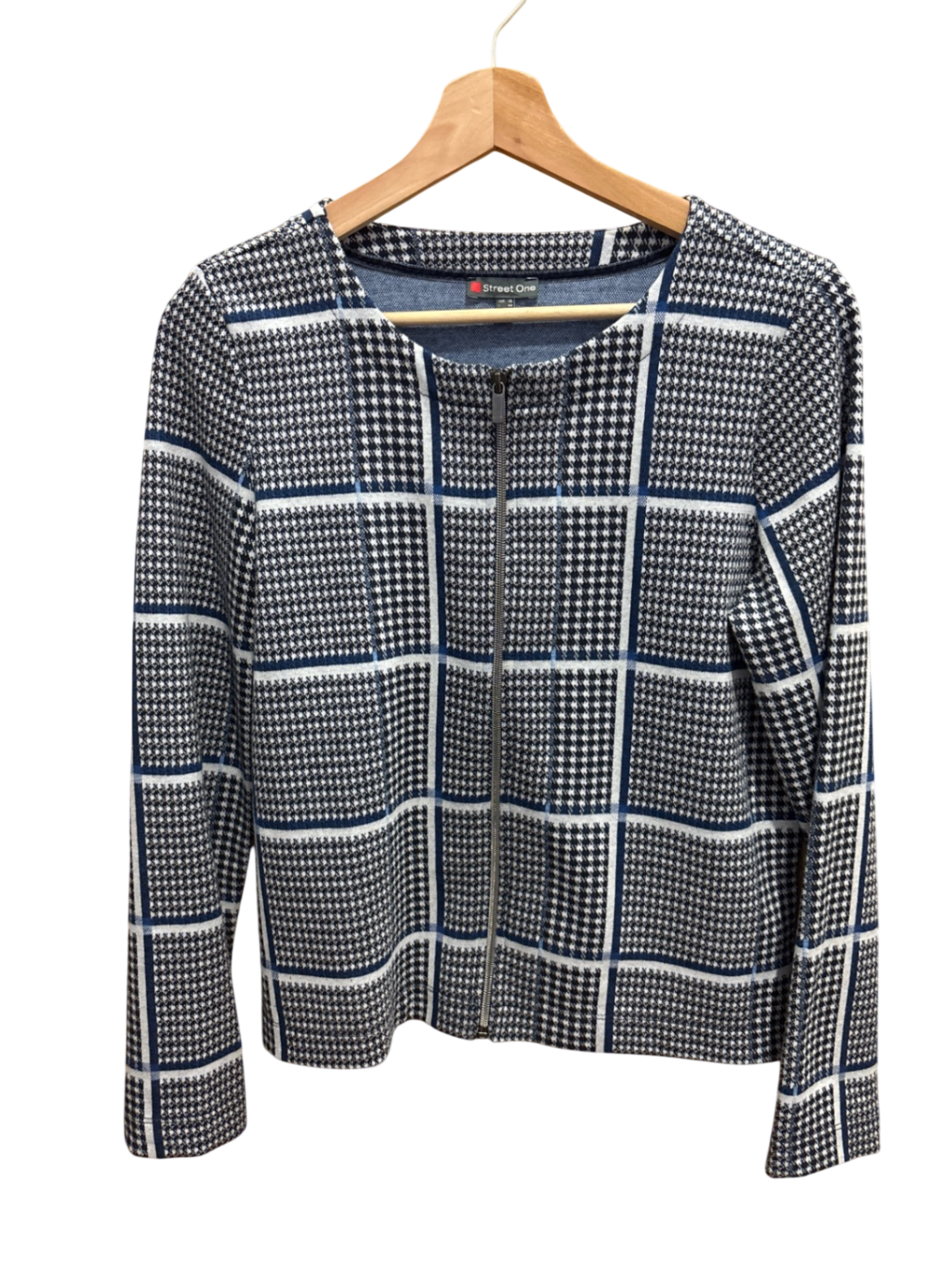 Street One Strickjacke S Blau und Weiß Karo