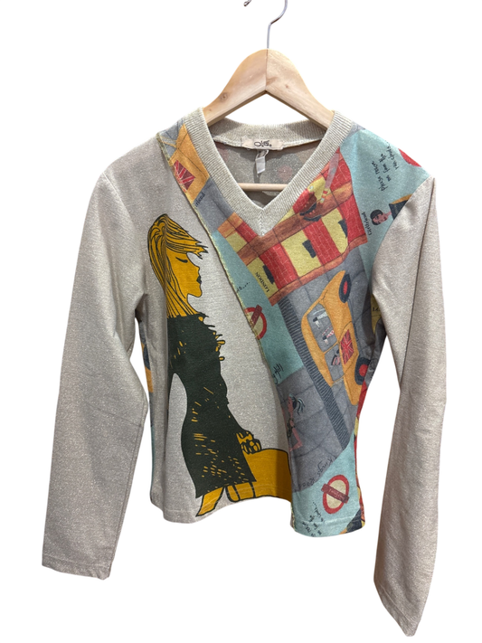 Shirt S Beige mit buntem Druck