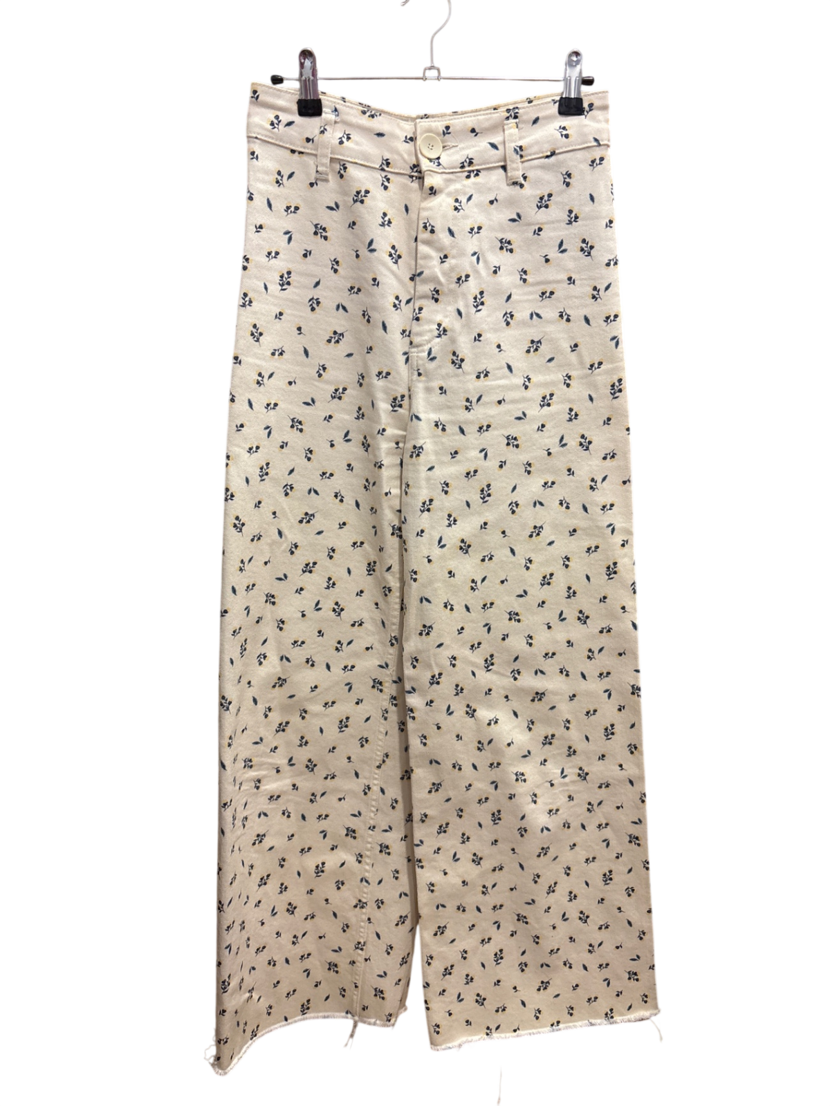 Zara Hose S Beige mit dunkelblauem Print