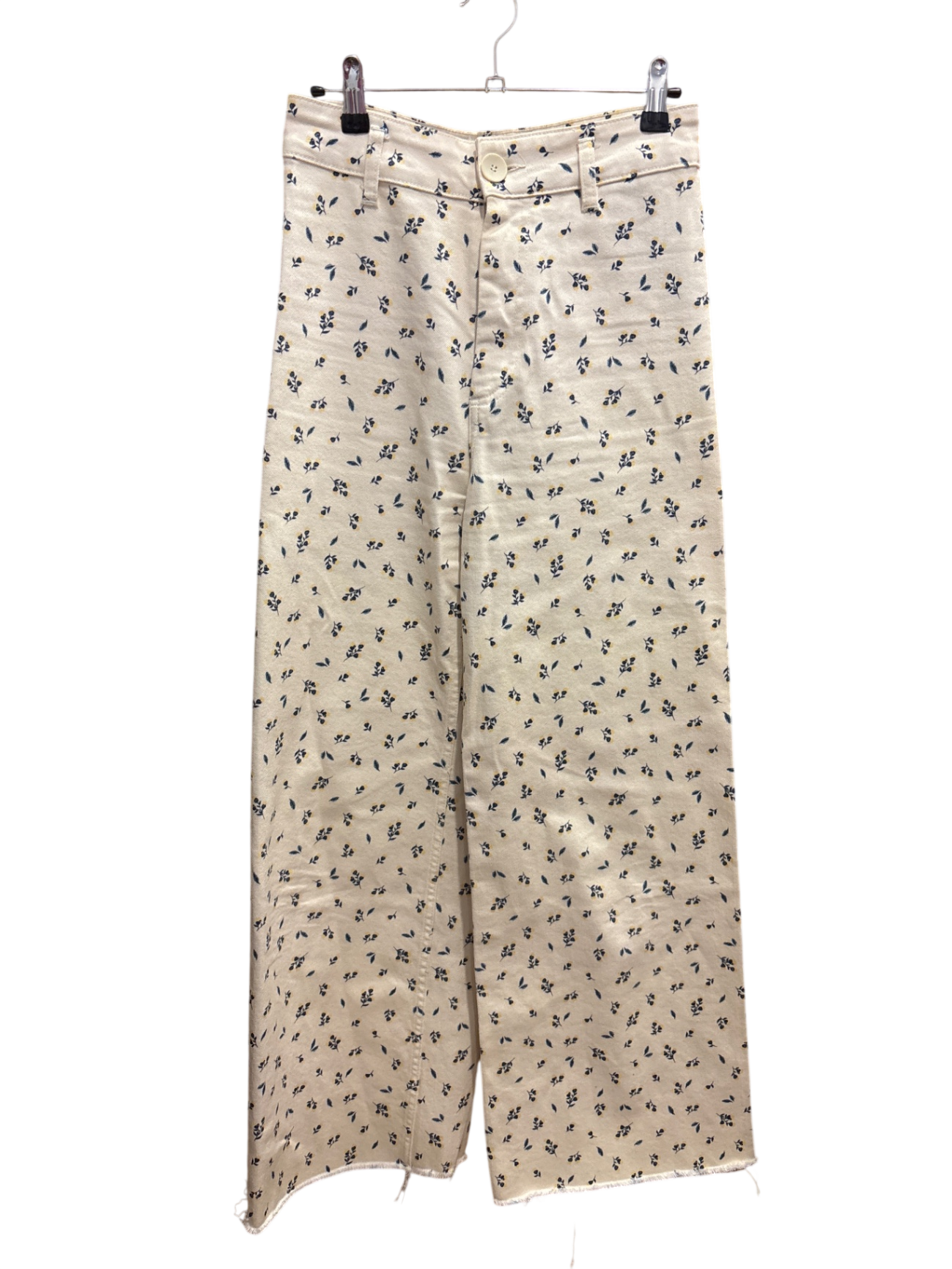 Zara Hose S Beige mit dunkelblauem Print