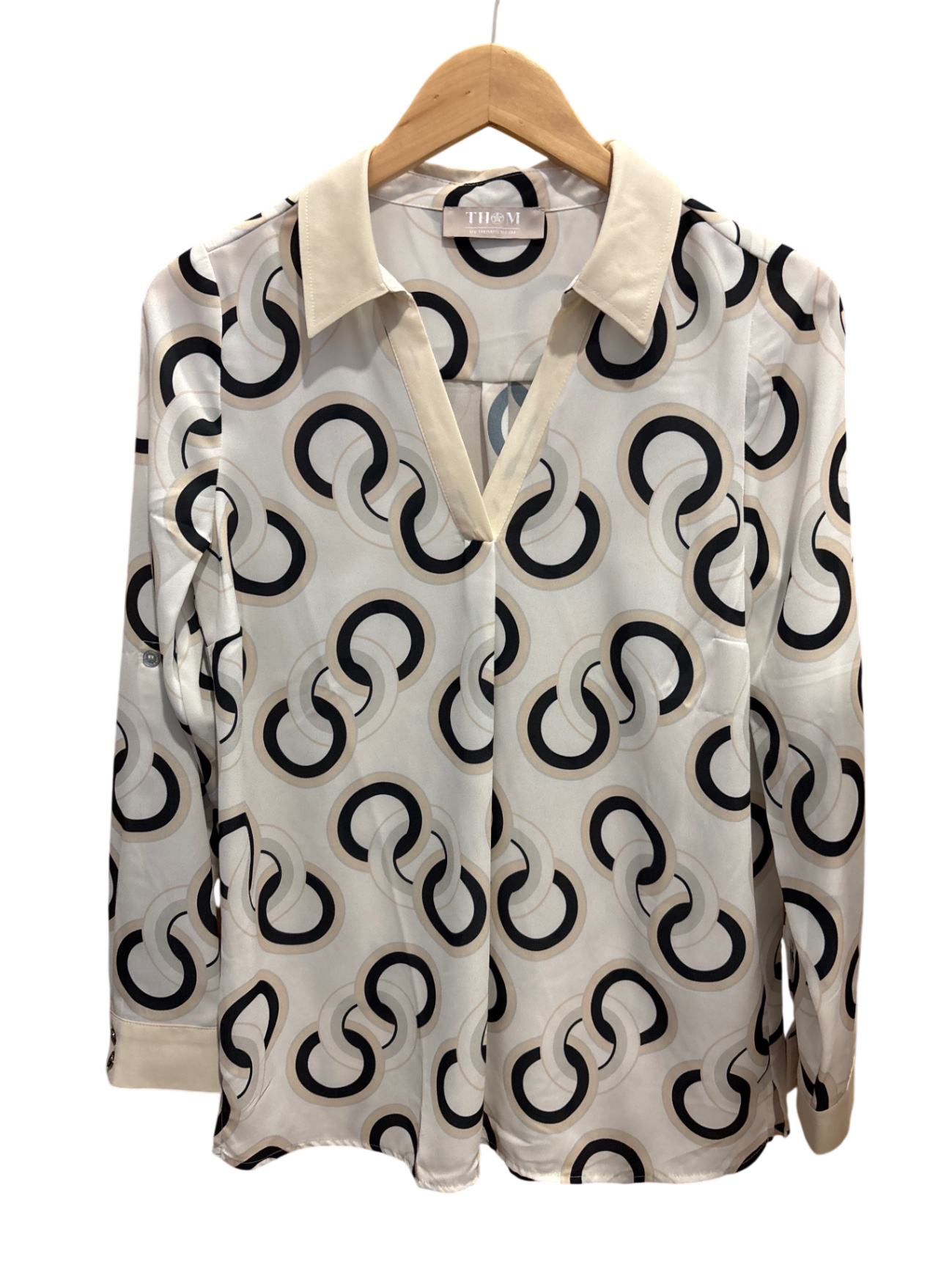 Thomas Rath Bluse S Beige, Schwarz, Weiß Muster