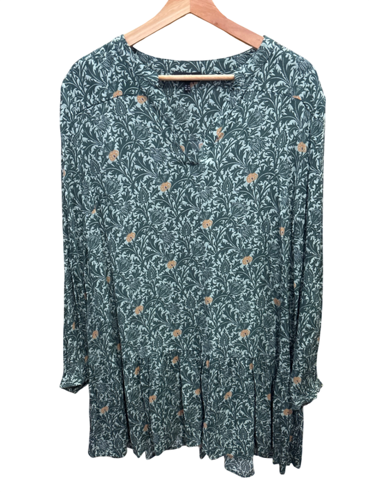  Kleid M Blau-Grün mit orangefarbenen Akzenten