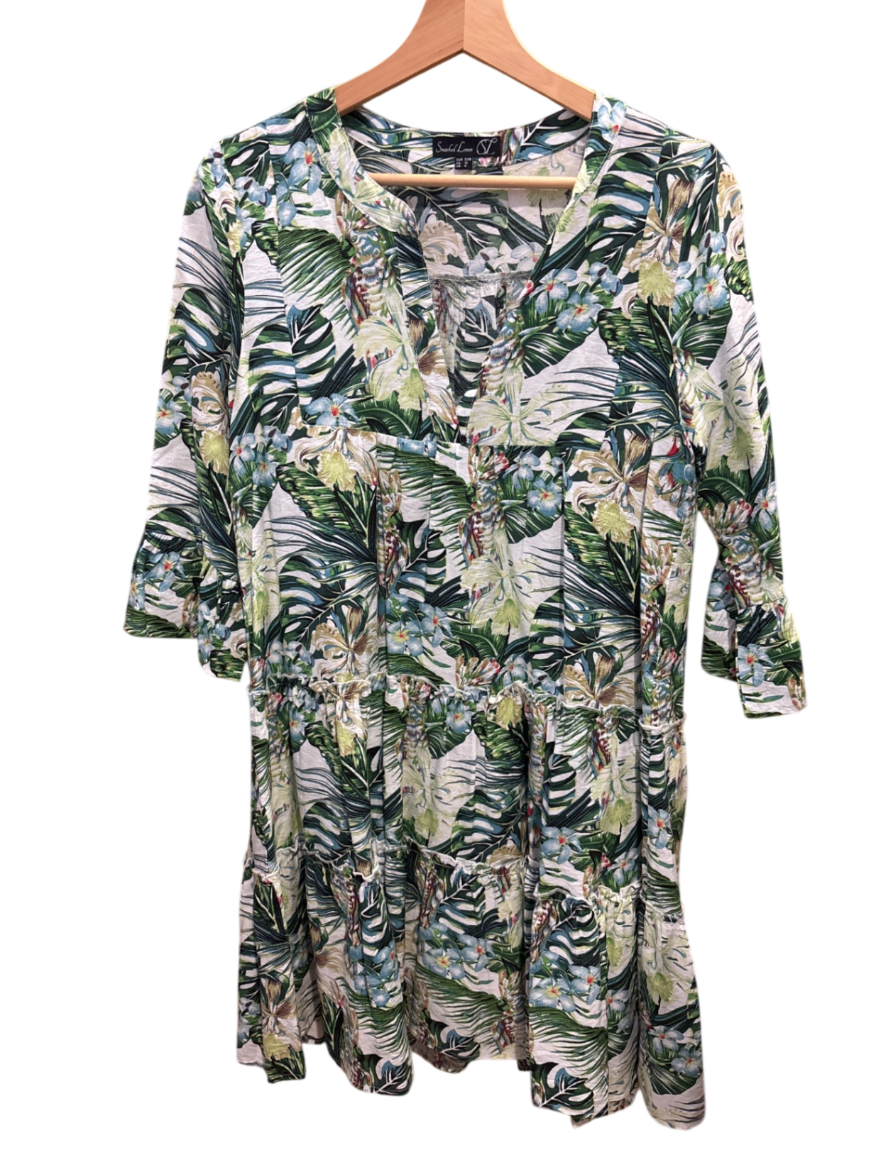  Kleid S Grün und Blütenmuster