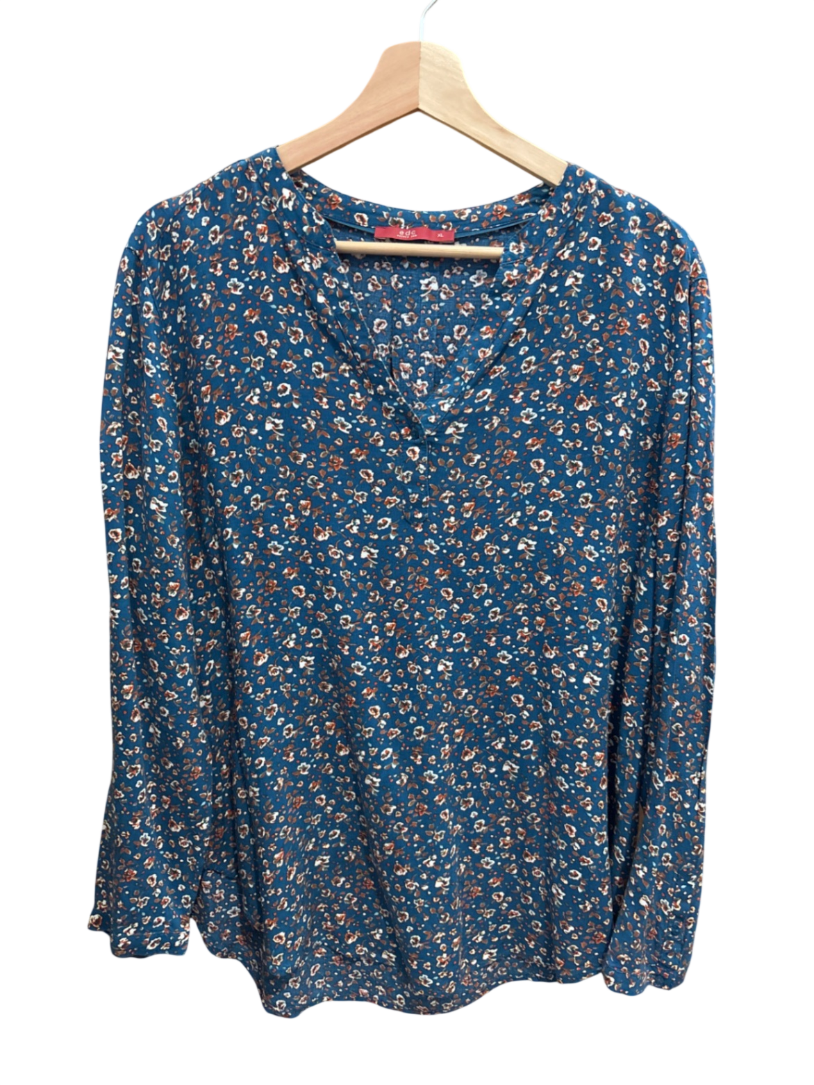 edc Bluse L Blau Blumen