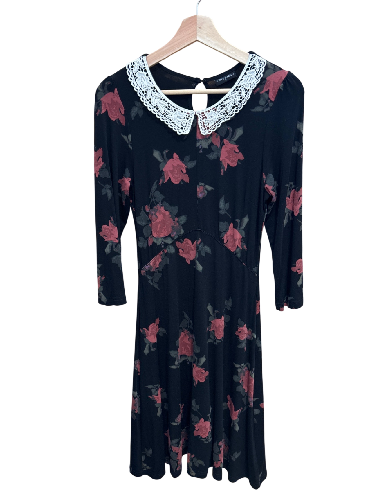 Kleid Schwarz mit roten und grünen Mustern S - ViveMaria