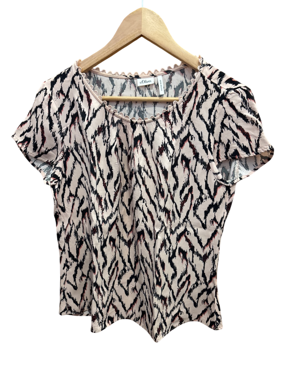 Shirt Beige mit schwarzem und rotem Muster S - s.Oliver