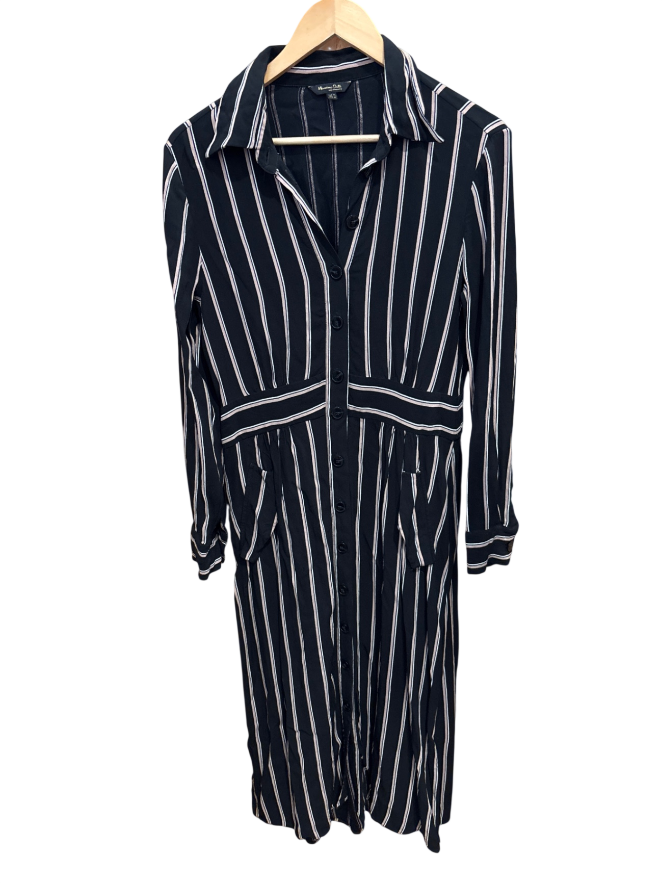 Kleid Schwarz mit weißen beigen Streifen M - Massimo Dutti