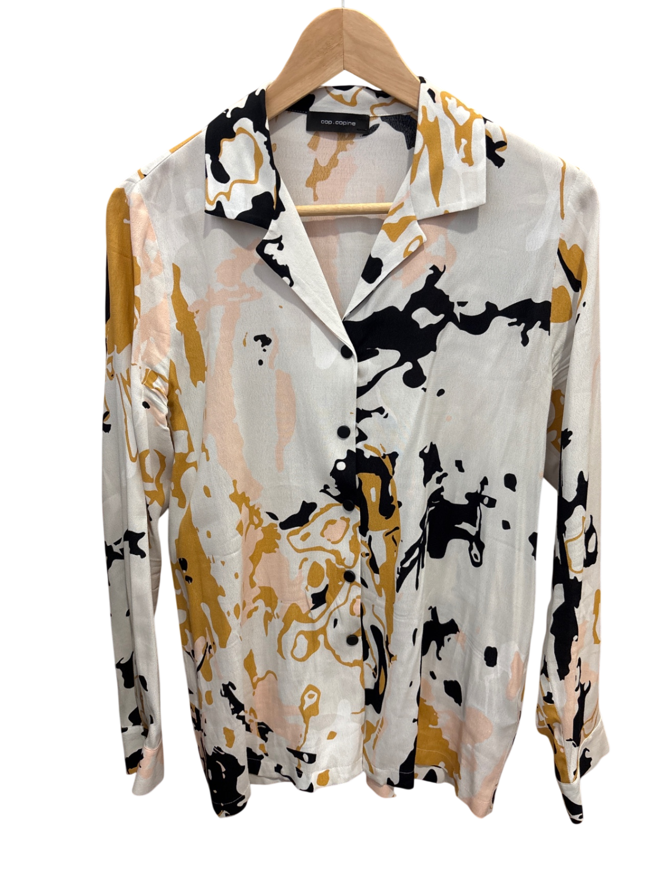 Bluse Beige, Schwarz, Gelb Muster M - CopCopine