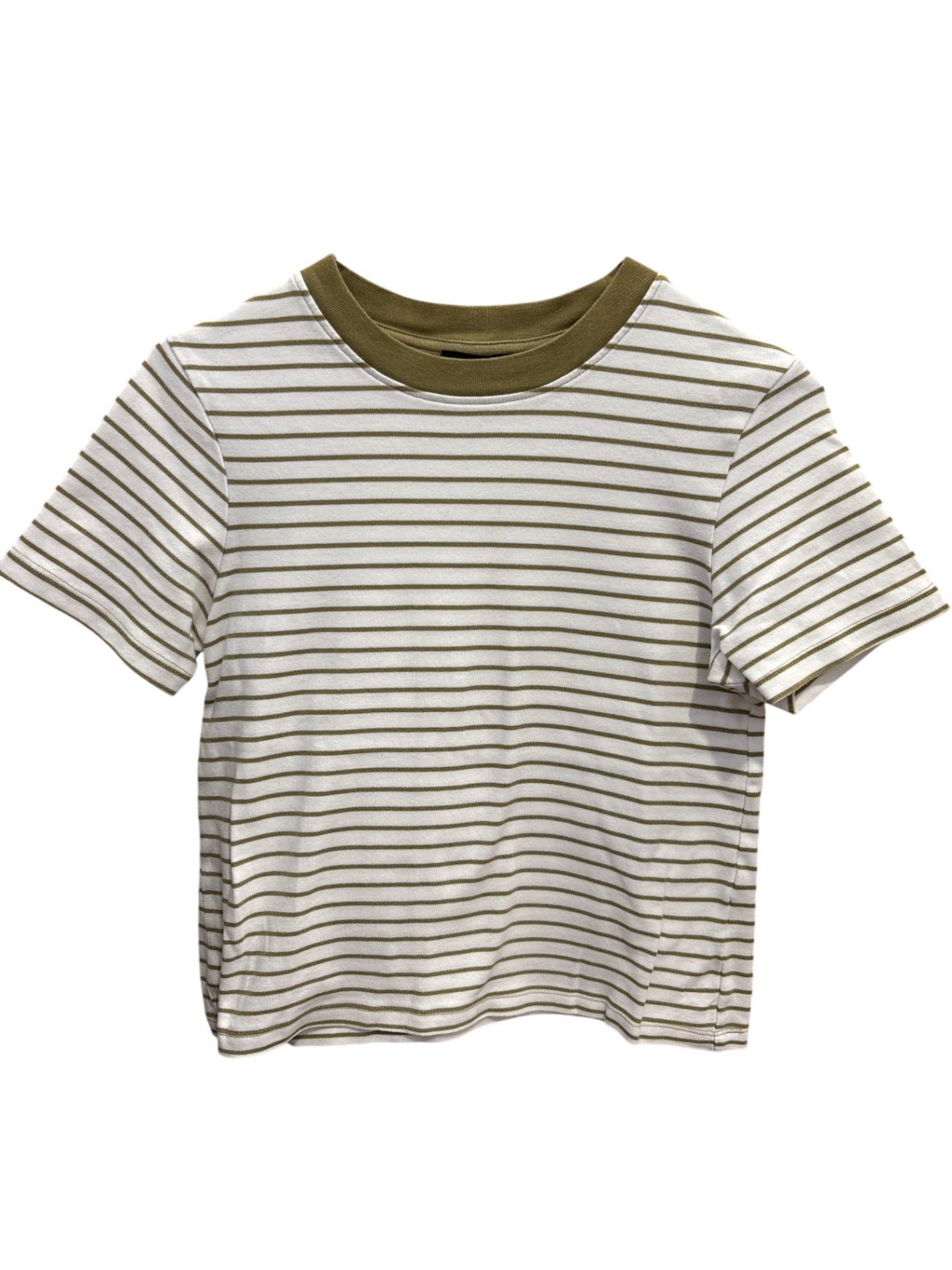 Shirt Weiß mit Olivgrün Streifen XS - C&A