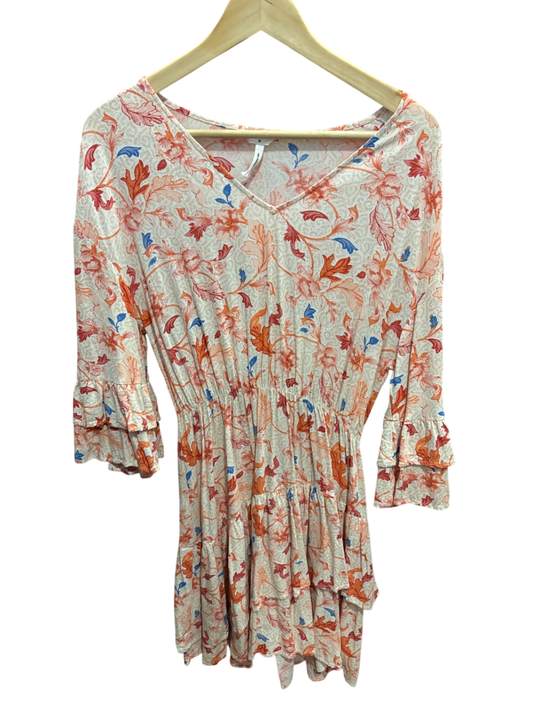 Kleid Creme, Rot, Blau Muster S - Object