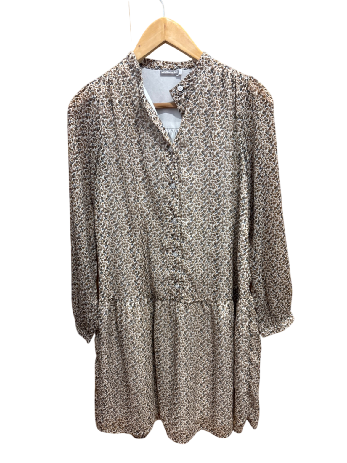 Kleid Beige mit braunen Mustern S - Unbekannt