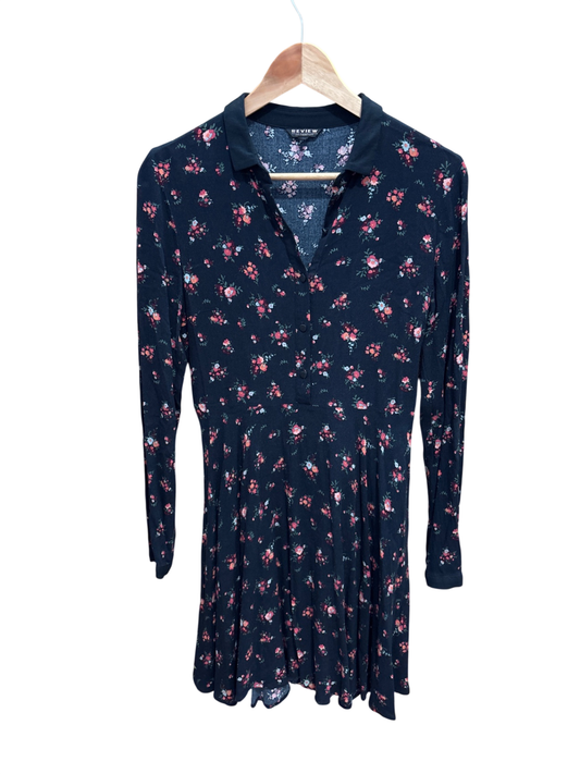 Kleid Schwarz mit Blumenmuster S - REVIEW