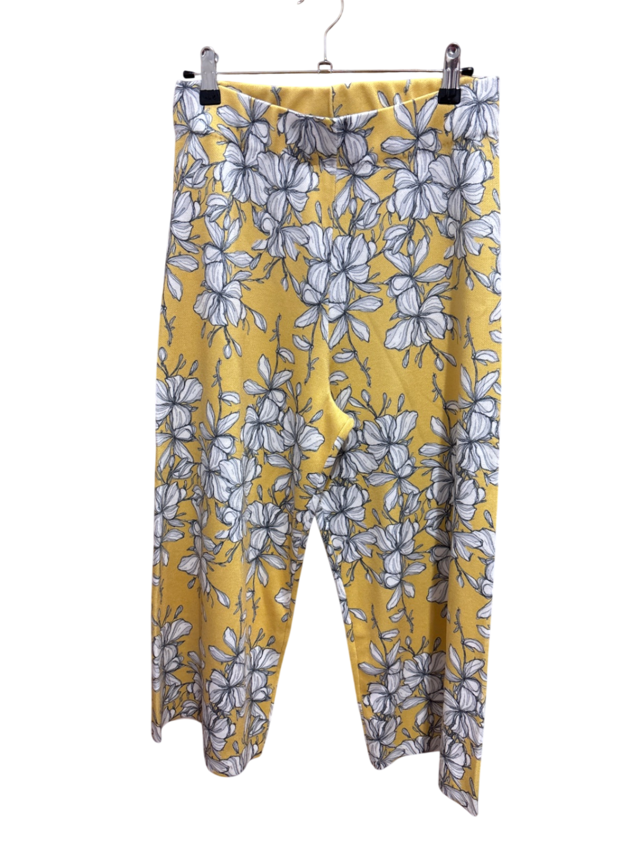 Hose Gelb mit Blumenmuster in Grau und Weiß S - Unbekannt