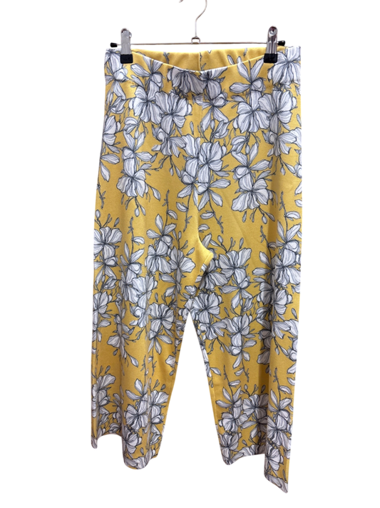 Hose Gelb mit Blumenmuster in Grau und Weiß S - Unbekannt
