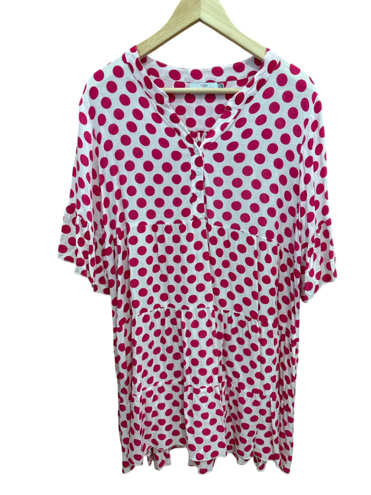 Kleid Weiß mit pinken Punkten Onesize XL - Zwillingsherz