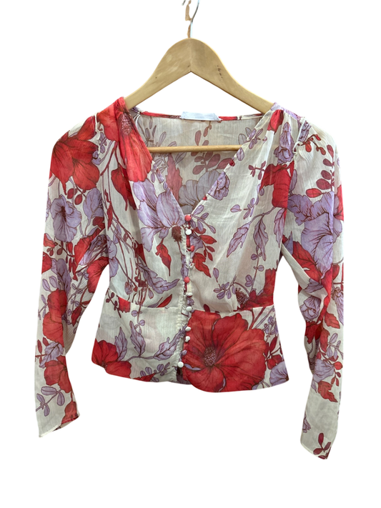 Bluse Beige, Rot, Violett XS - Mango