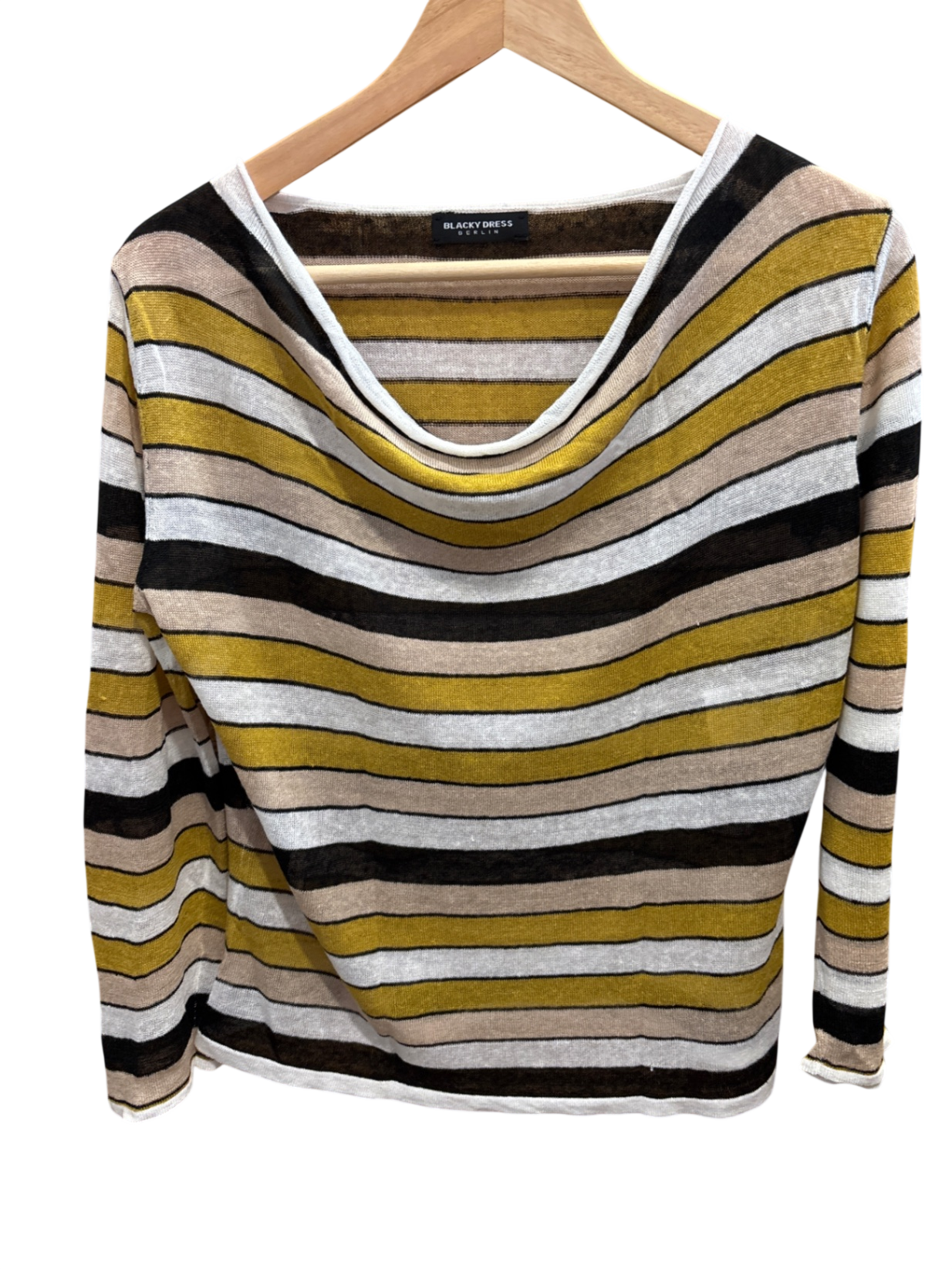 Shirt Beige, Schwarz, Ocker Streifen M - BLACKY DRESS